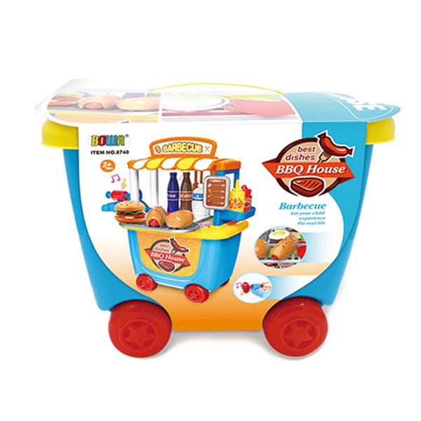 33 Pieces Kids Pretend Barbeque Trailer Playset on Wheels