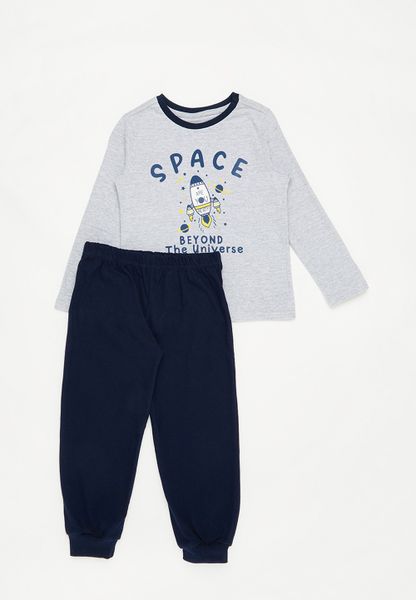 Younger Boys Winter Pj Set - Grey /Navy