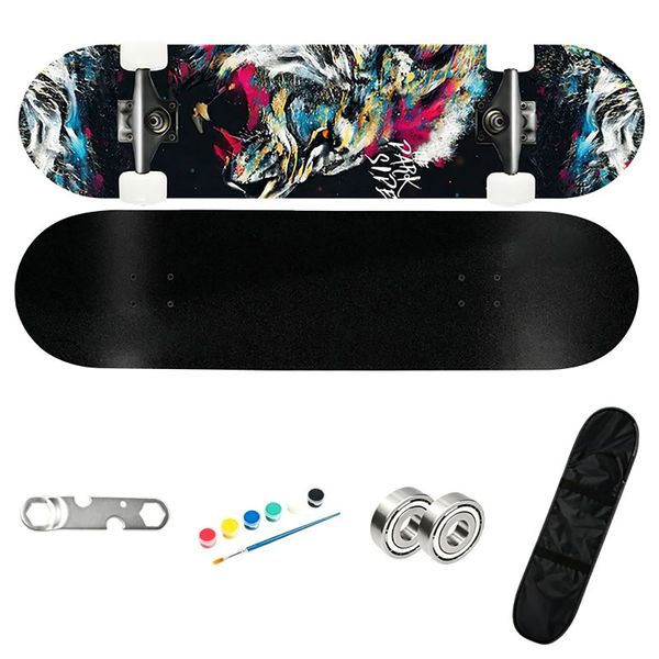 Art Print Maple Skateboard Complete Set with Bag for Beginner Skaters