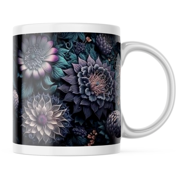 Ceramic 3D Colourful Flowers on the Mug in White - 11 OZ