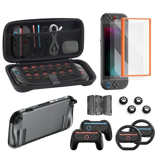 16 in 1 Accessory Kit for Switch 2 with Steering Wheels &amp; Grips for Joy-Con