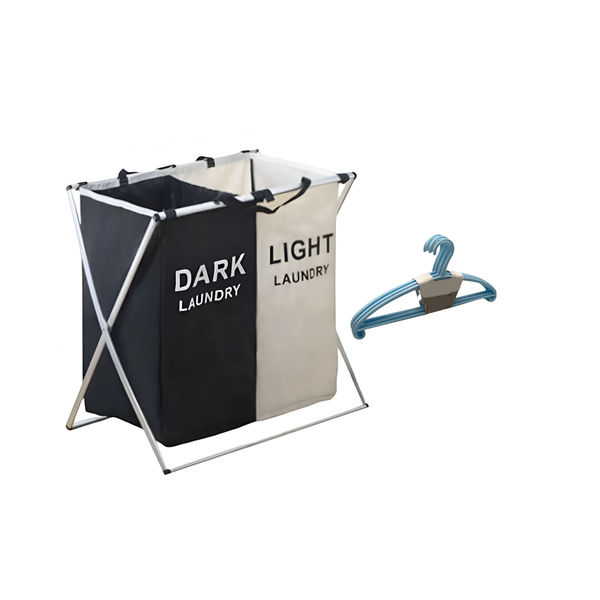 2 Color Detachable Aluminum Frame Laundry Basket with 6 Plastic Hangers