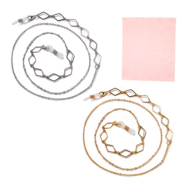 Anti-Slip Eyeglass Chains and Microfiber cloth-Gold and Silver-Diamond - 2 Piece