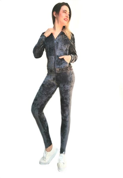 Velour Tracksuit For Ladies 2 Piece Velvet Hoodie &amp; Sweatpants Set - Grey