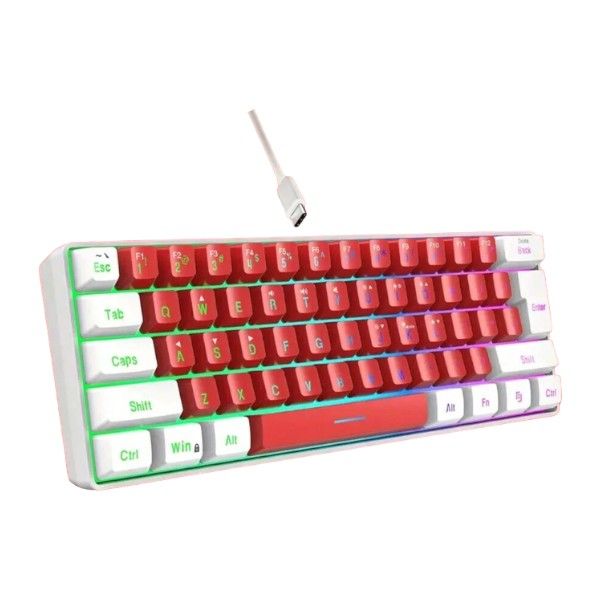 Waterproof RGB Backlit Keyboard With Detachable Type-C Cable - Red/White