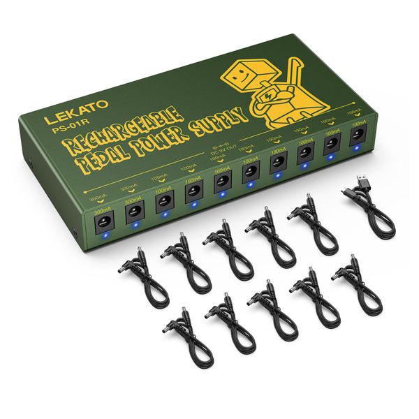 LEKATO 10000mAh Guitar Effect Pedal Power Supply 10 Outputs DC 9V &amp; USB