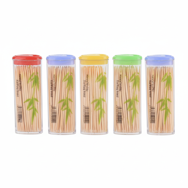 5 Pack Toothpick Containers With Dispenser Natural Bamboo Toothpicks