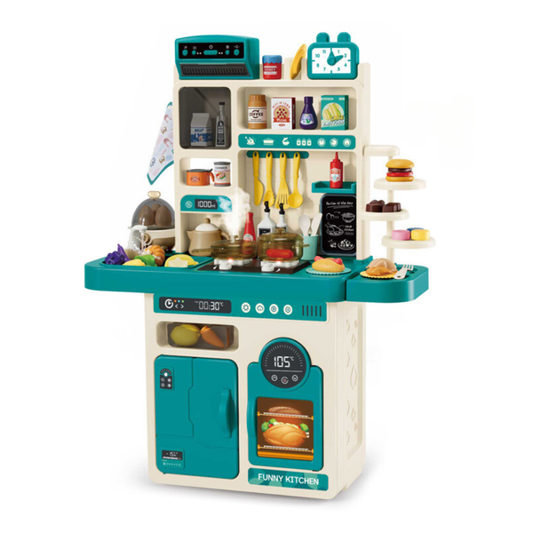 Pretend Play Blue Kitchen Set with Light, Sound Effects - 93 Accessories