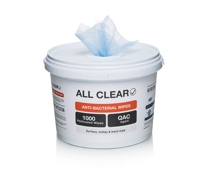 All Clear - 1000 Anti-Bacterial Wipes Bucket