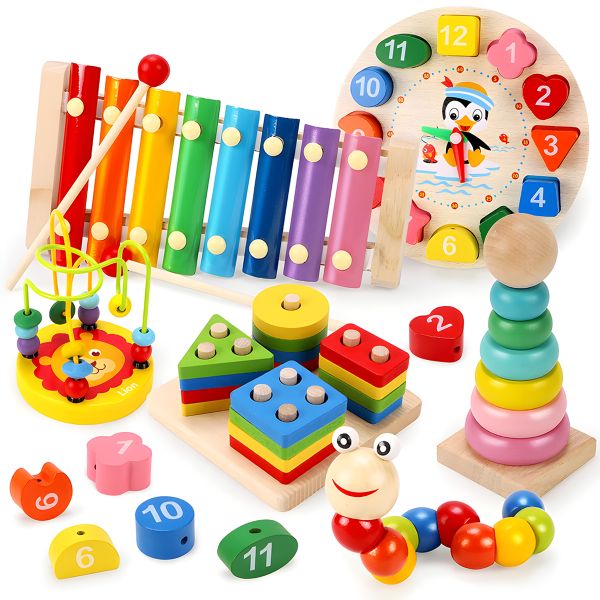6Piece Wooden Music Toy Shape Stacking&amp;Sorting Set Children's Day Gift
