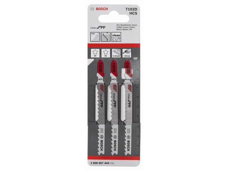Jigsaw blade HCS T 102 D Clean for PP, 3 Piece