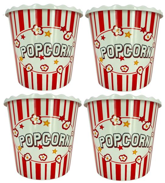 2.2L Plastic Reusable Popcorn Bucket - Red - Set of 4