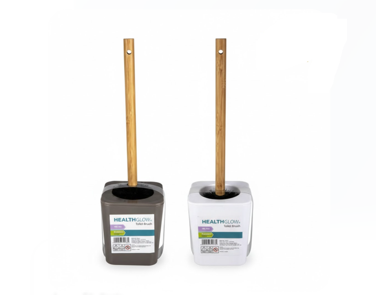Health Glow - Bamboo Handle Toilet Brush &amp; Stand x 2