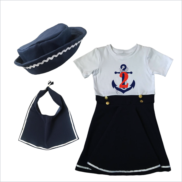 2nd Birthday - Sailor dress - Scarf &amp; Hat - short sleeve