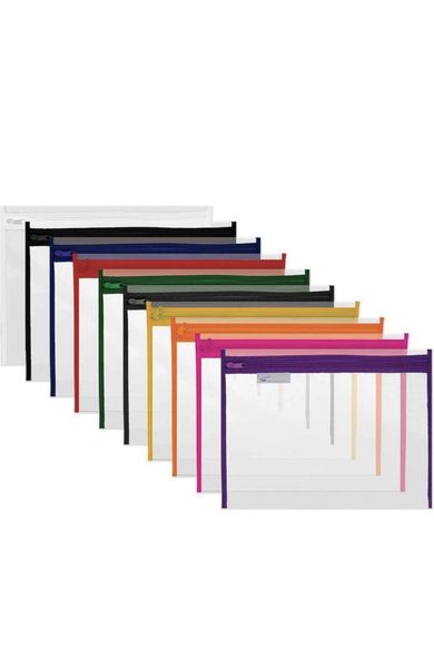 PVC Book Bags with Assorted Colour Binding and Zip- Pack 10