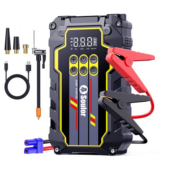 Soulo Portable 2-in-1 Jump Starter Air Pump Kit for Emergency Roadside Use