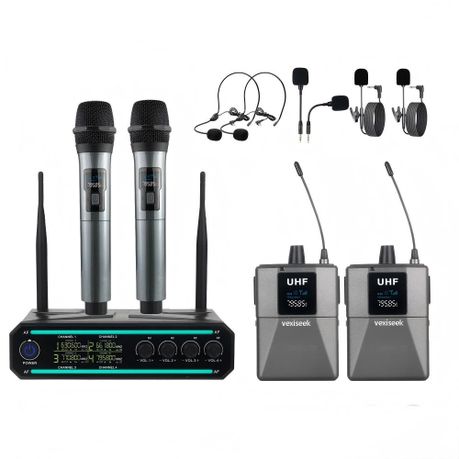 Wireless Microphone 4-Ch UHF Set: Lavalier, Headset and Handheld Mics Image