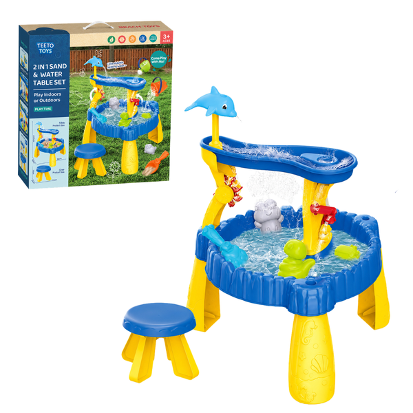 2-in-1 Sand &amp; Water Activity Table Set with Stool - Toys for Kids