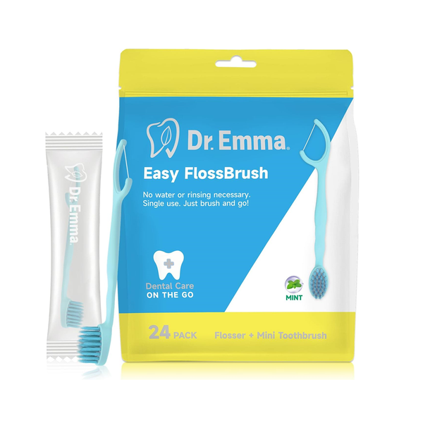 Pack of 24 Disposable Ready-to-use Toothbrushes with Integrated Floss Harp