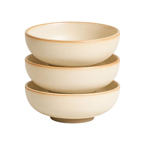 3 Piece - Contemporary Ceramic Bowl Set with Natural Base