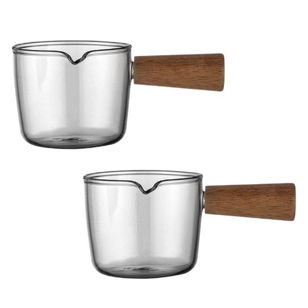 2 Pack Wooden Handle Milk Jug Cup Set - 100ml - Transparent