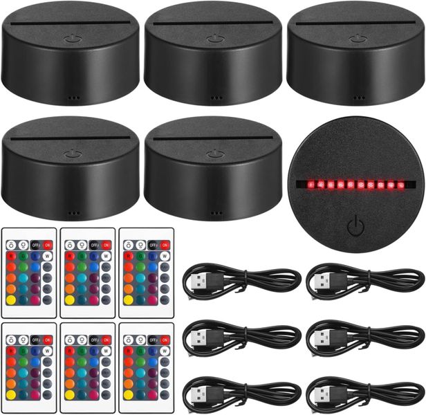 6 Led Lamp Bases for Night Lights USB Powered with Remote &amp; USB Cables