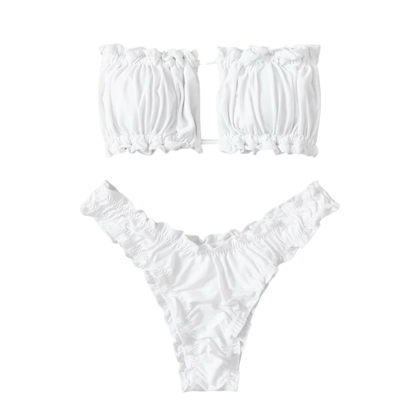 Edendiva's White Ruched Boob Tube Bikini Set
