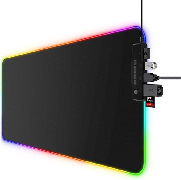 RGB Gaming Mouse Pad with 4 USB Ports, 80cm Large Size, LED Light Effects