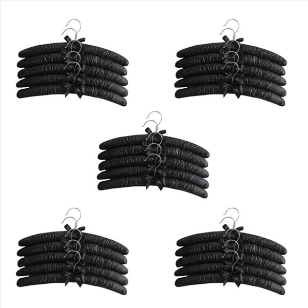 15 Inch Large Satin Padded Hangers Silk Hangers (Black 5 Pack)