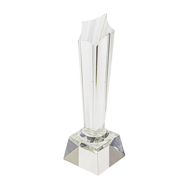 Glass Hex Pillar Trophy - 22cm with Base Including Gift Box