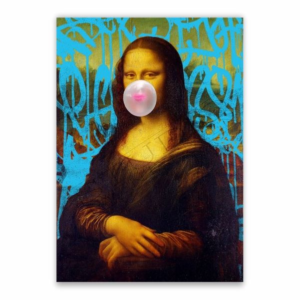 Stampa Su Tela Pop Art Mona Lisa Con Palloncino Rosa - Quadro Moderno 50x75 Cm Per Arredo Soggiorno E Camera