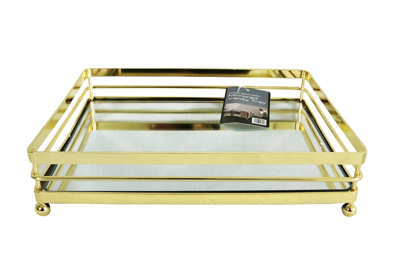 Mirrored Vanity Tray 1-Tier Square - Gold