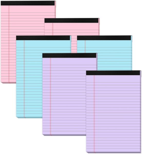 6 Pack Small Note Pads 5x8 Color Legal Pads College Ruled Notepad Paper Pad