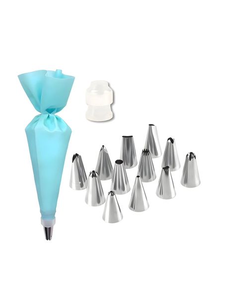 Silicone Piping Bag Set with 12 Stainless Steel Nozzles for Cake Decorating