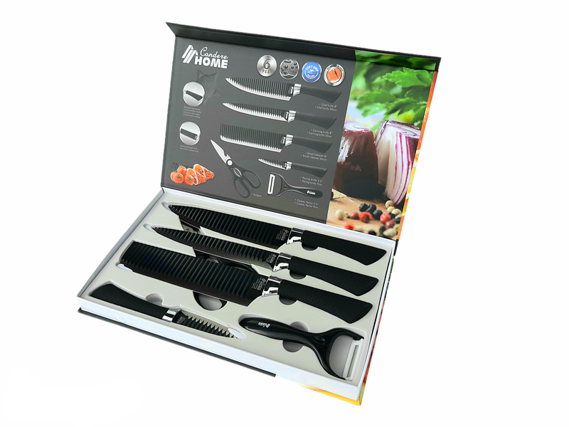 6 Pieces Kitchen Knife Set, Professional Chef Kitchen Knife Set, Black