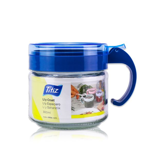 Titiz -Storing Jar -Lily Cruet -BPA Free Plastic -Blue &amp; Transparent -300ml
