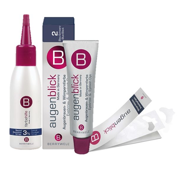 Berrywell Eyelash Tint No.2 Blue Black Kit - Tint Developer -Paper (Brush)
