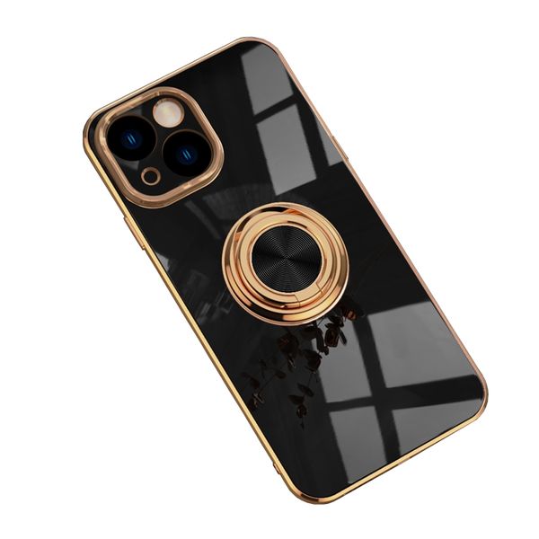 Gold Electroplated Phone Case with Magnetic Ring Holder for iPhone 14 Plus