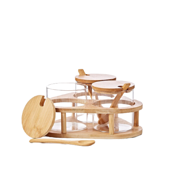 3 Pieces Spice Jar Set With Bamboo Holder Spoon and Lid Shop Today