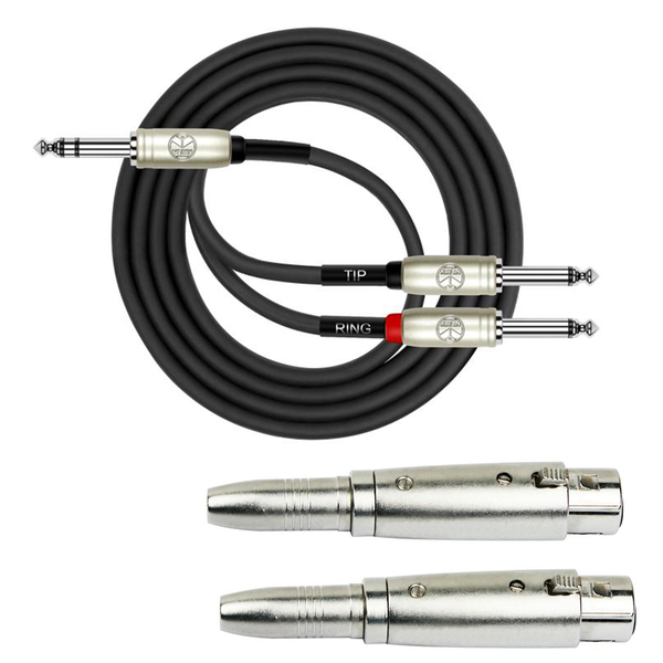 2m Dual 1/4" TS to Single 1/4" TRS Cable + 2 XLR Fem to 1/4" Fem Adapters