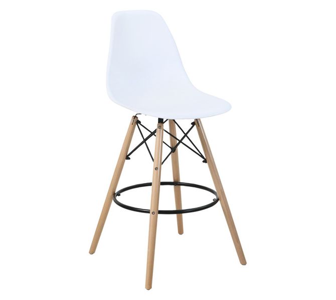 Bar Stool White with Wooden Legs 54 x 54 x 108.5 cm