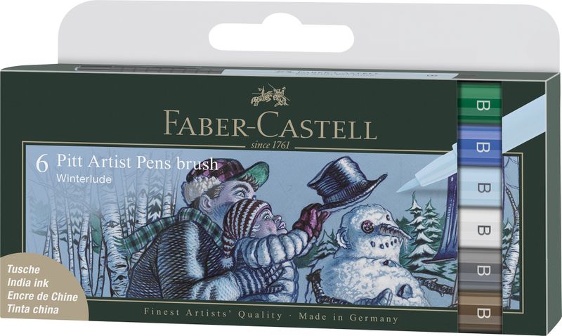 Faber-Castell, Pitt Artist Pen Brush India ink pen wallet of 6, Winterlude