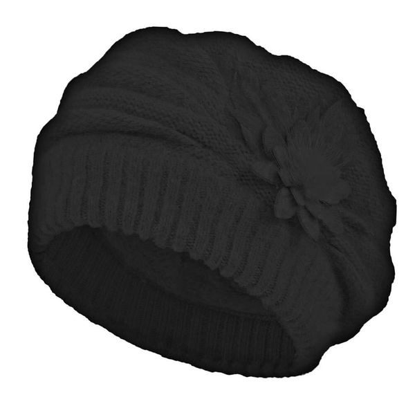 Womens Knitted French Beret Fluffy Lining Winter Beanie Hat