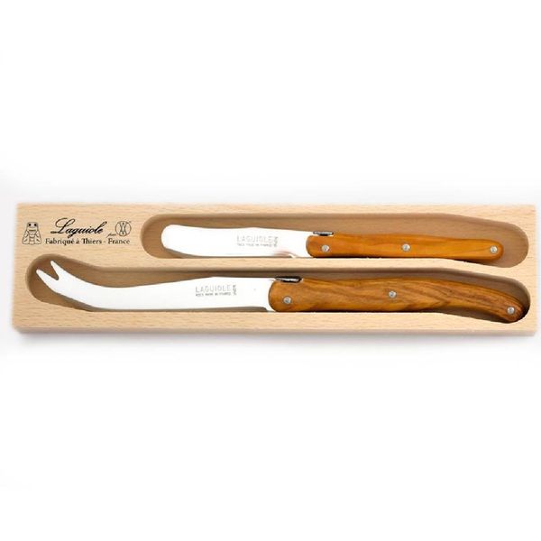 Andre Verdier Laguiole 2 Piece Cheese Set Olive Wood