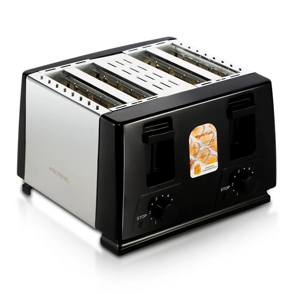 AKANE 1300W 4-Slice Electric Toaster - Stainless Steel &amp; Black