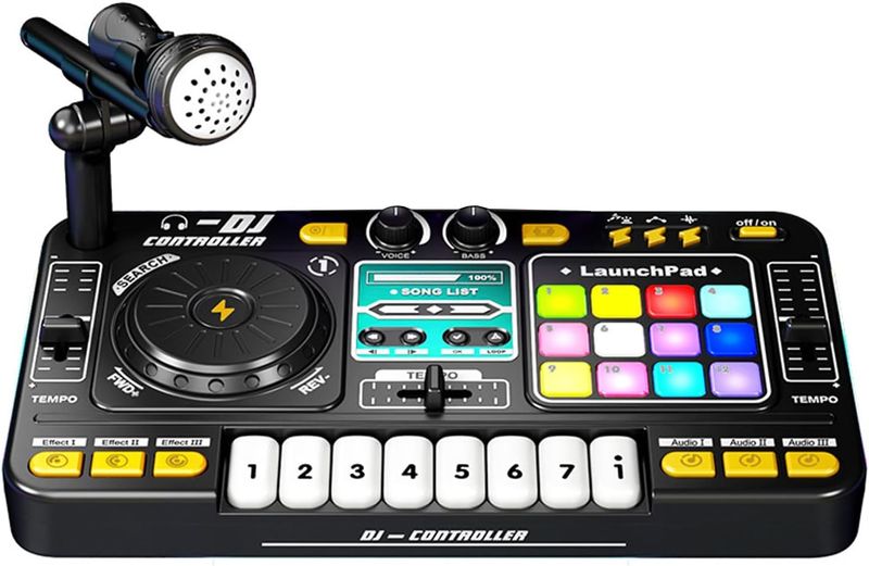 Kids DJ Controller DJ Mixer Table with BT 5.0 Adjustable Microphone