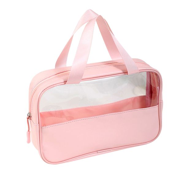 Medium - Waterproof - Cosmetic Toiletry Bag - Pink &amp; Clear