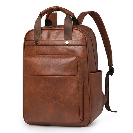 15.6 inch laptop Backpack Large Travel Shoulder Bag PU Leather for Men Image
