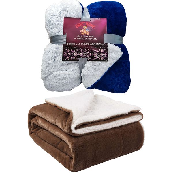 Sherpa Flannel Soft Blanket,2 Pieces Value Pack. Available on both sides