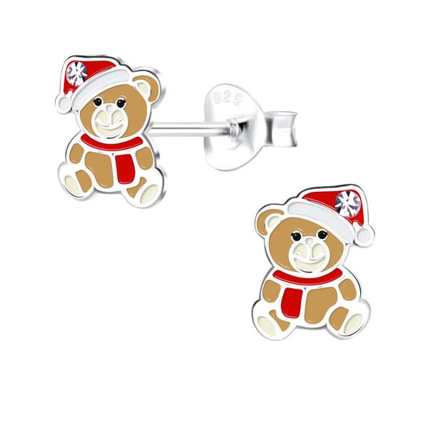 Christmas Teddy Bear Enamel and Sterling silver Earrings
